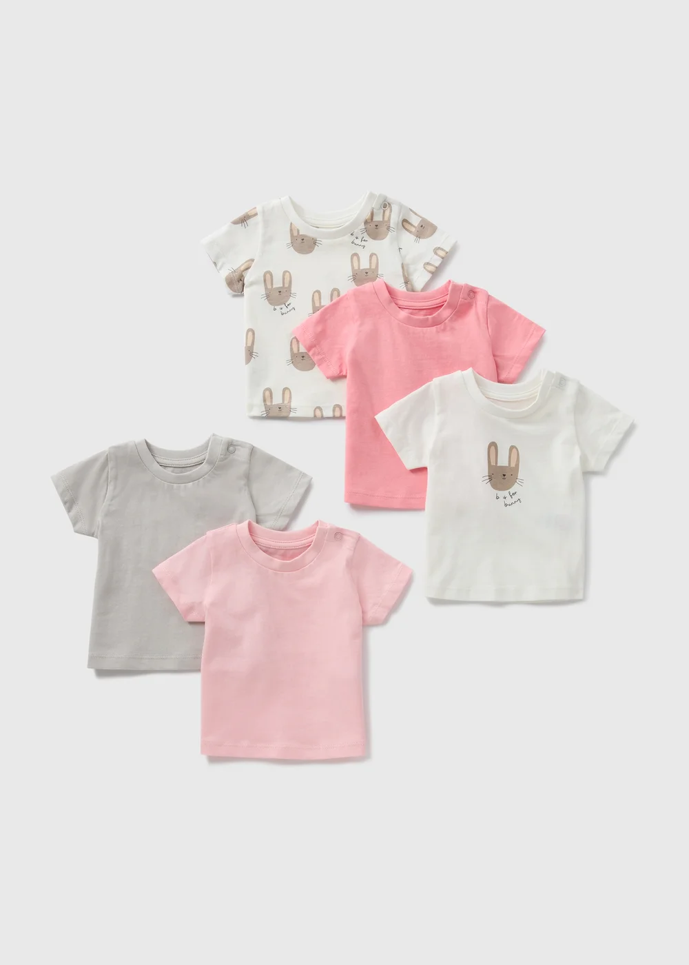 5 Pack Baby Pink Bunny T-Shirts (Newborn-23mths) - 0-3 months Image 1