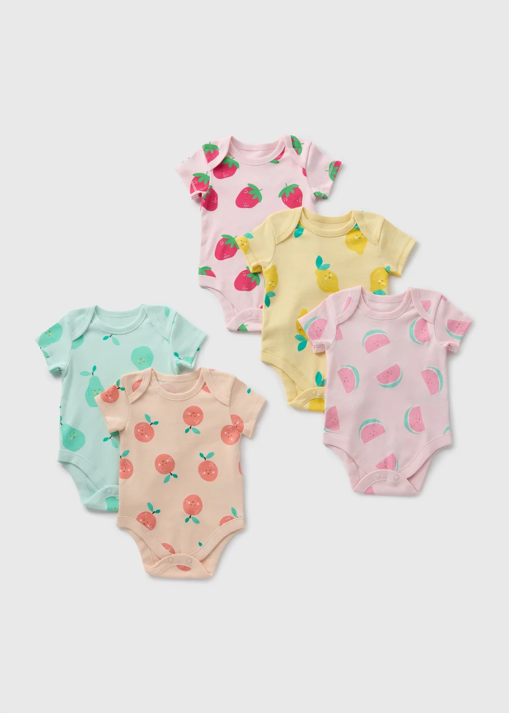 5 Pack Baby Multicolour Fruit Bodysuits (Newborn-23mths) - 0-3 months Image 1