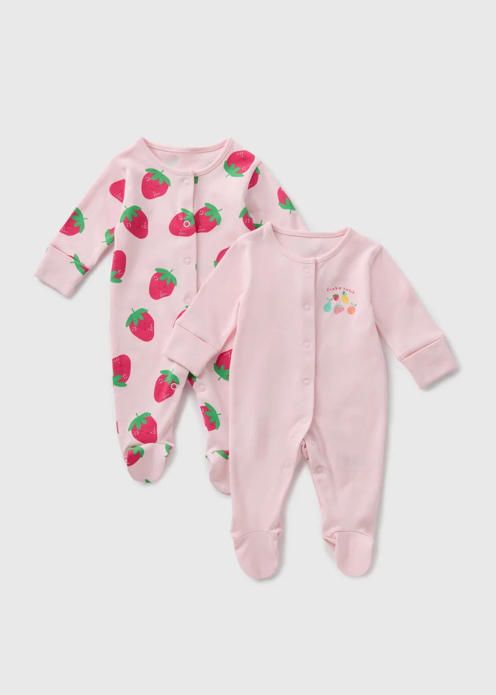2 Pack Baby Pink Fruit Sleepsuits (Newborn-23mths) - Age 0 - 3 Months Image 1