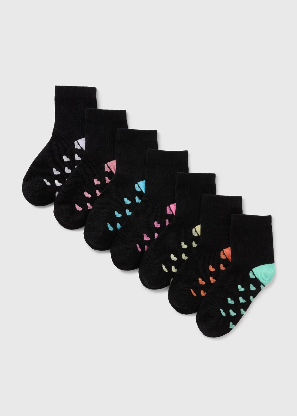 7 Pack Girls Black Heart Socks (Younger 6-Older 6.5) - 6-8.5 Image 1