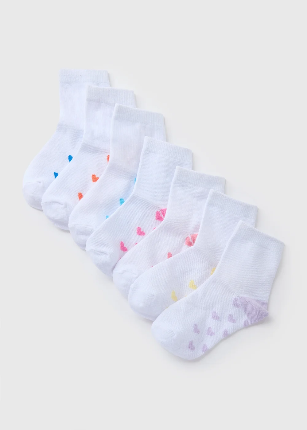 7 Pack Girls White Heart Socks - 6-8.5 Image 1