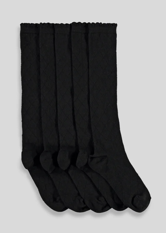 5 Pack Girls Black Diamond Socks (Younger 6-Older 5.5)