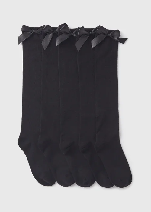 5 Pack Black Bow Knee High Socks (Younger 6-Older 6.5) - 6-8.5 Image 1
