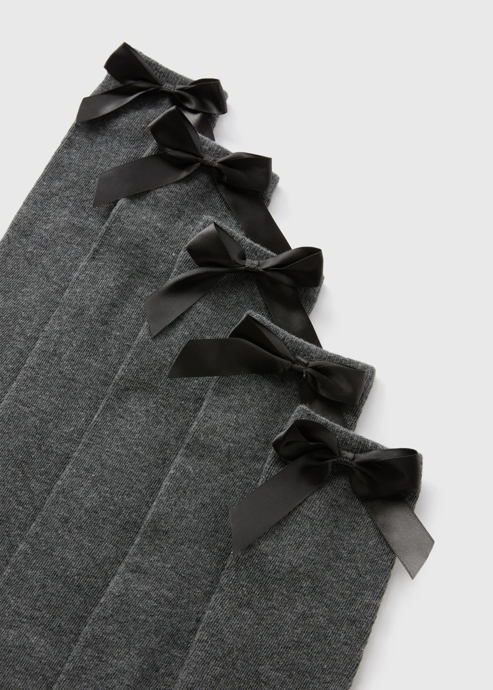 5 Pack Grey Bow Knee High Socks (Younger 6-Older 6.5) - 9-12 Image 2
