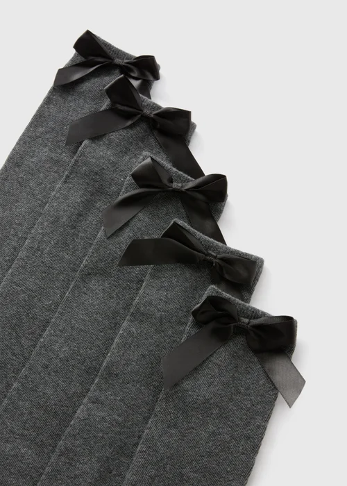 5 Pack Grey Bow Knee High Socks (Younger 6-Older 6.5) - 9-12 Image 2