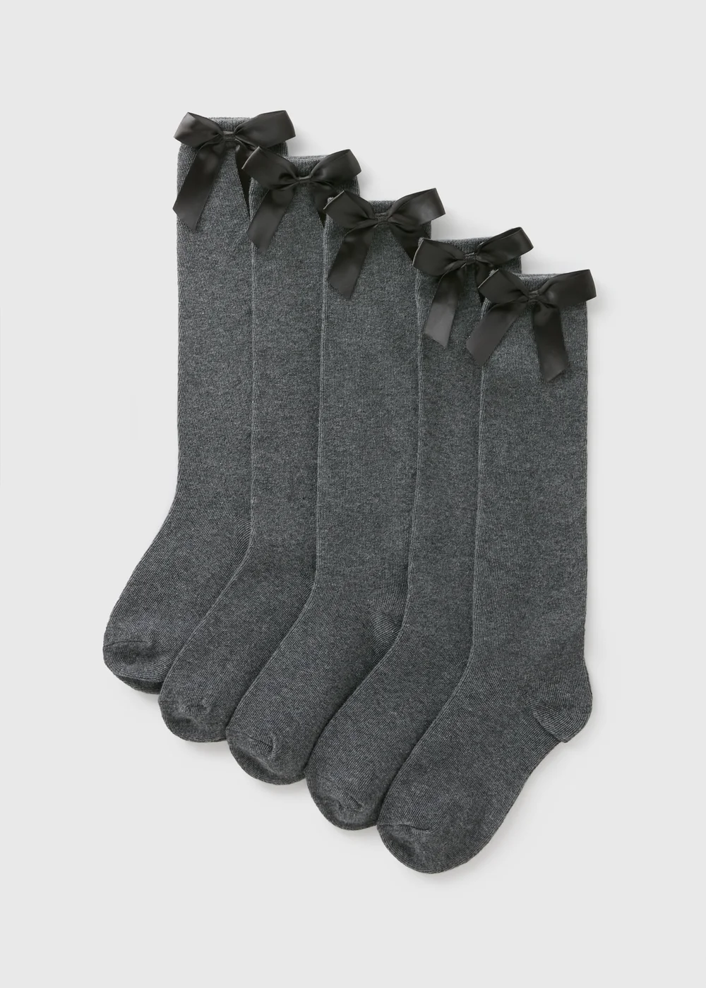 5 Pack Grey Bow Knee High Socks (Younger 6-Older 6.5) - 9-12 Image 1