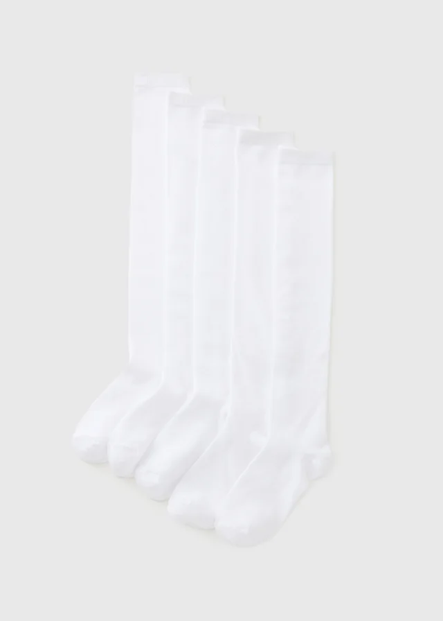 Girls 5 Pack White Over The Knee Socks (Younger 6 - Older 6.5)