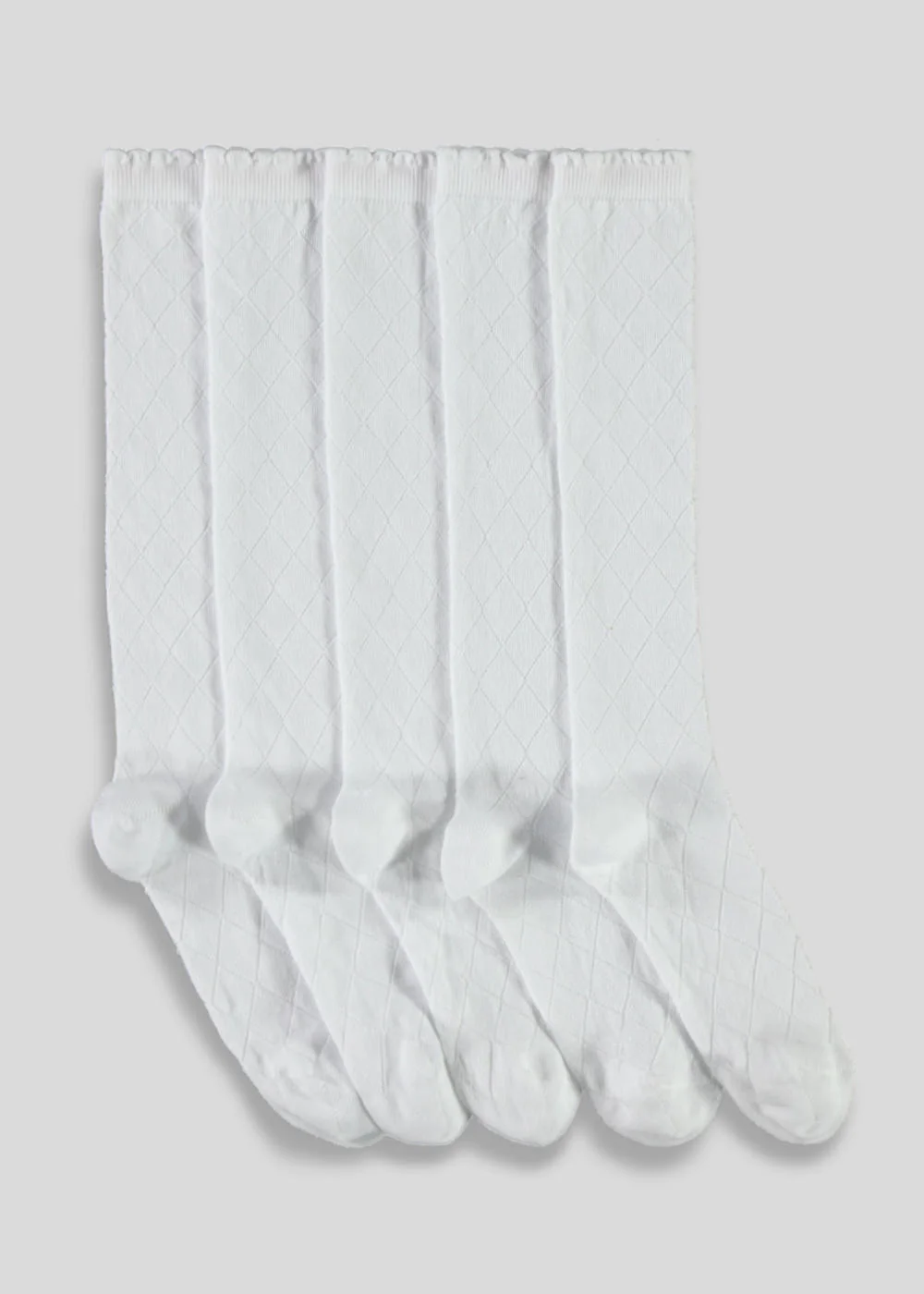 5 Pack Girls White Diamond Knee High Socks (Younger 6-Older 6.5) - 6 - 8.5 Image 1