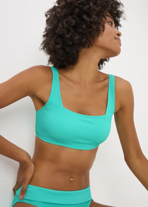 Turquoise Textured Crop Bikini Top - 6 Image 1