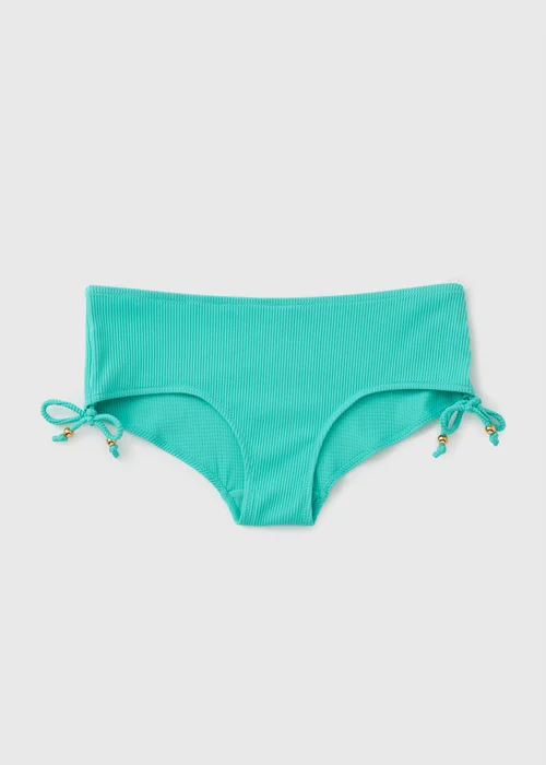 Turquoise Textured Short Brief Bikini Bottoms - 6 Image 2