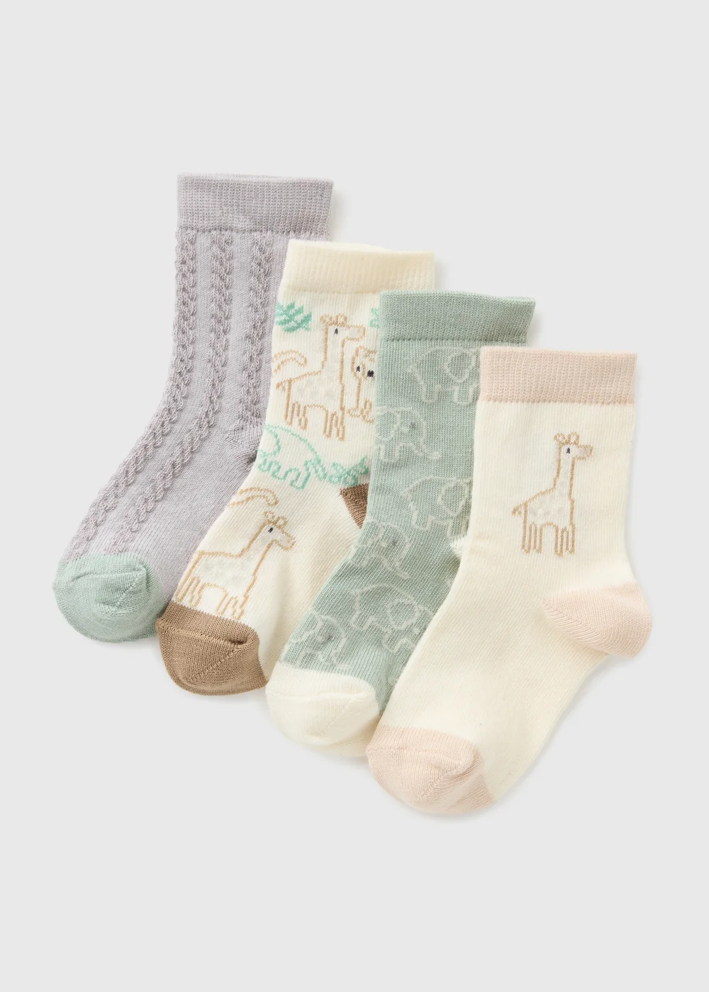 Baby 4 Pack Beige Safari Socks (Newborn-23mths) - Age 0 - 3 Months Image 1