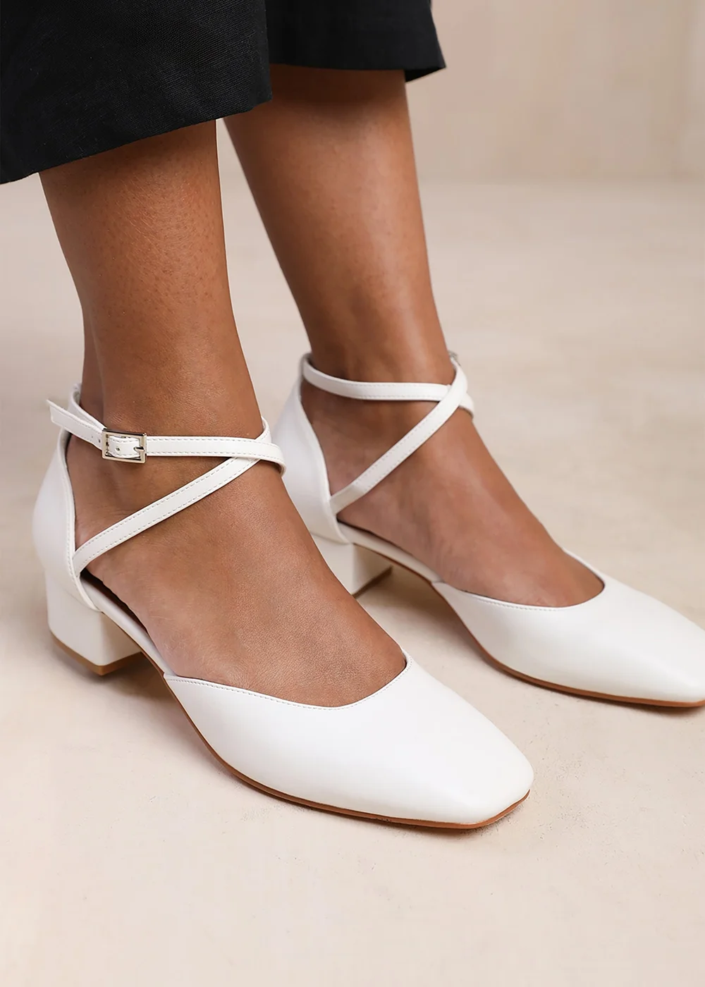 Where's That From White Peru Low Ankle Strap Block Heels - 3 Image 3