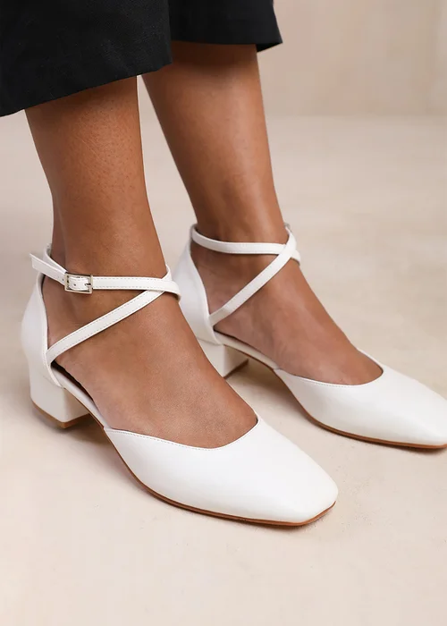 Where's That From White Peru Low Ankle Strap Block Heels - 3 Image 3