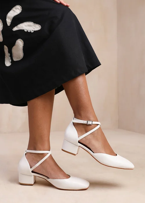 Where's That From White Peru Low Ankle Strap Block Heels - 3 Image 1