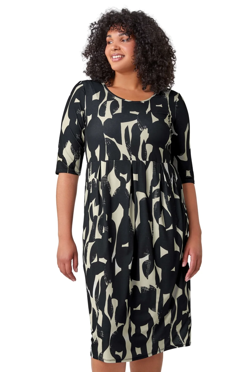Roman Black Curve Abstract Print Stretch Shift Dress - 26-28 Image 1