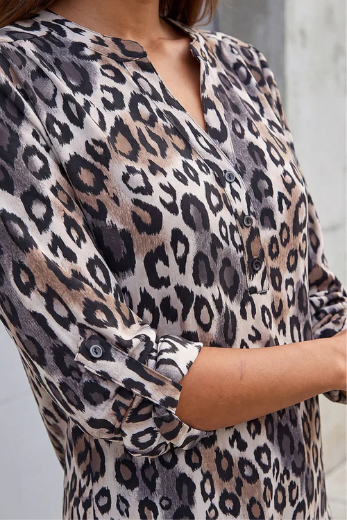 Roman Taupe Animal Print Stretch Blouse - 18 Image 4