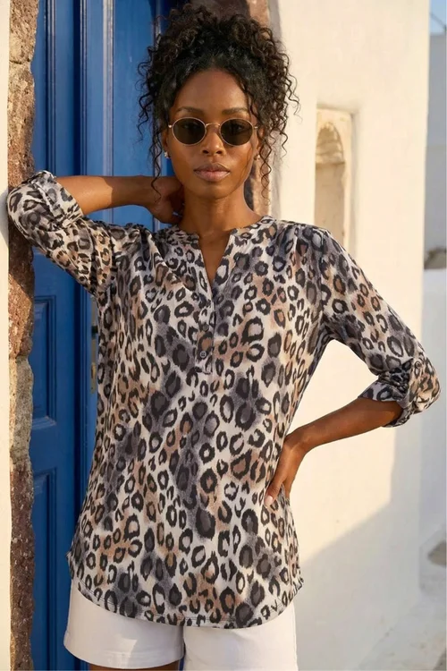 Roman Taupe Animal Print Stretch Blouse - 18 Image 2