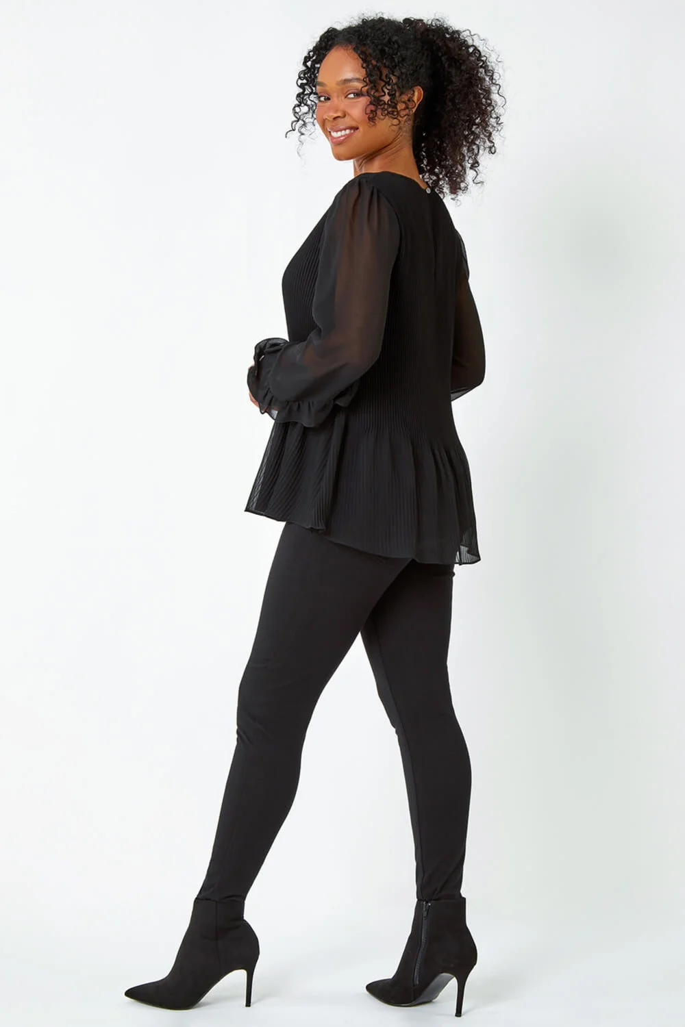 Roman Black Petite Pleated Frill Detail Top - 6 Image 3