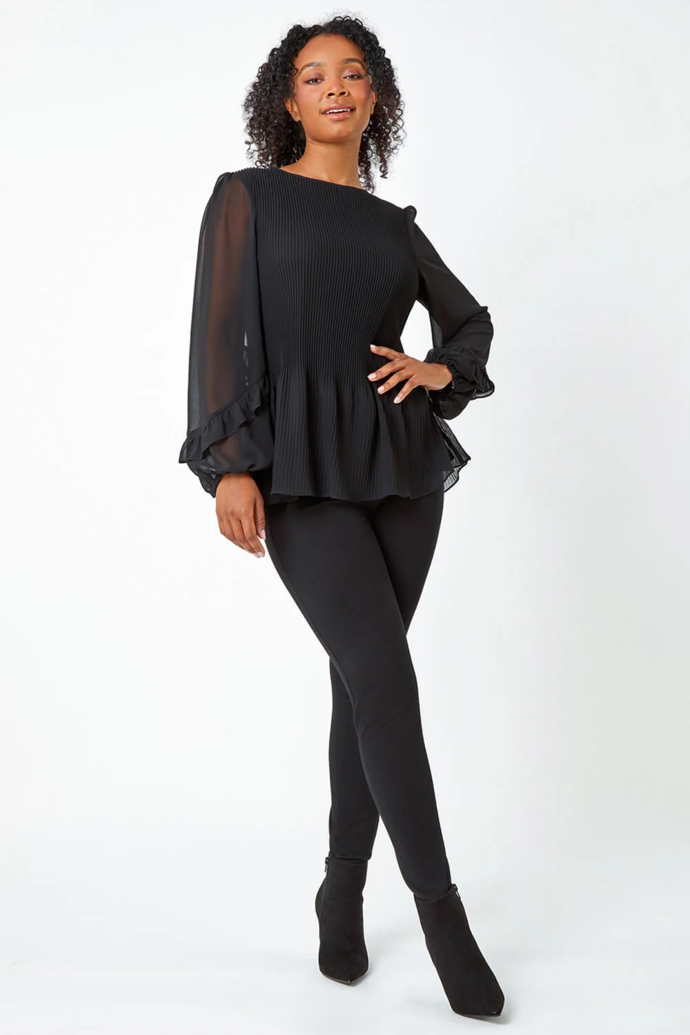 Roman Black Petite Pleated Frill Detail Top - 6 Image 2