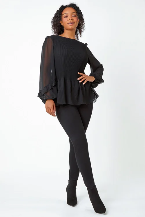 Roman Black Petite Pleated Frill Detail Top - 6 Image 2