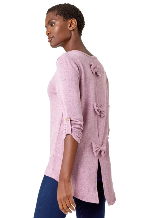 Roman Light Pink Bow Back Detail Stretch Top - Size 16 Image 2
