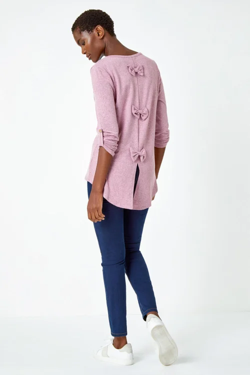 Roman Light Pink Bow Back Detail Stretch Top - Size 16 Image 4