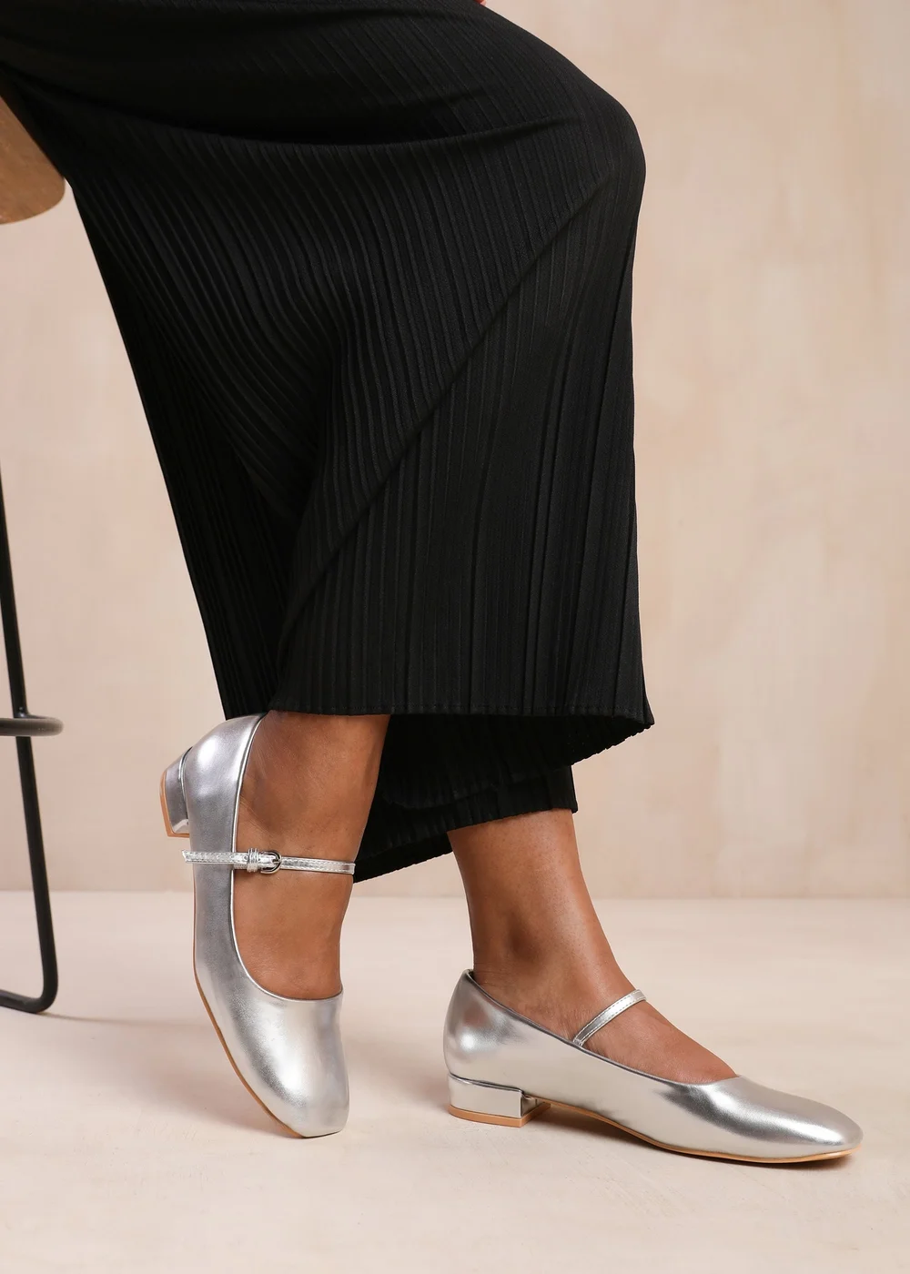 Where's That From Silver Pu Minsk Wide Fit Low Heels - 3 Image 1