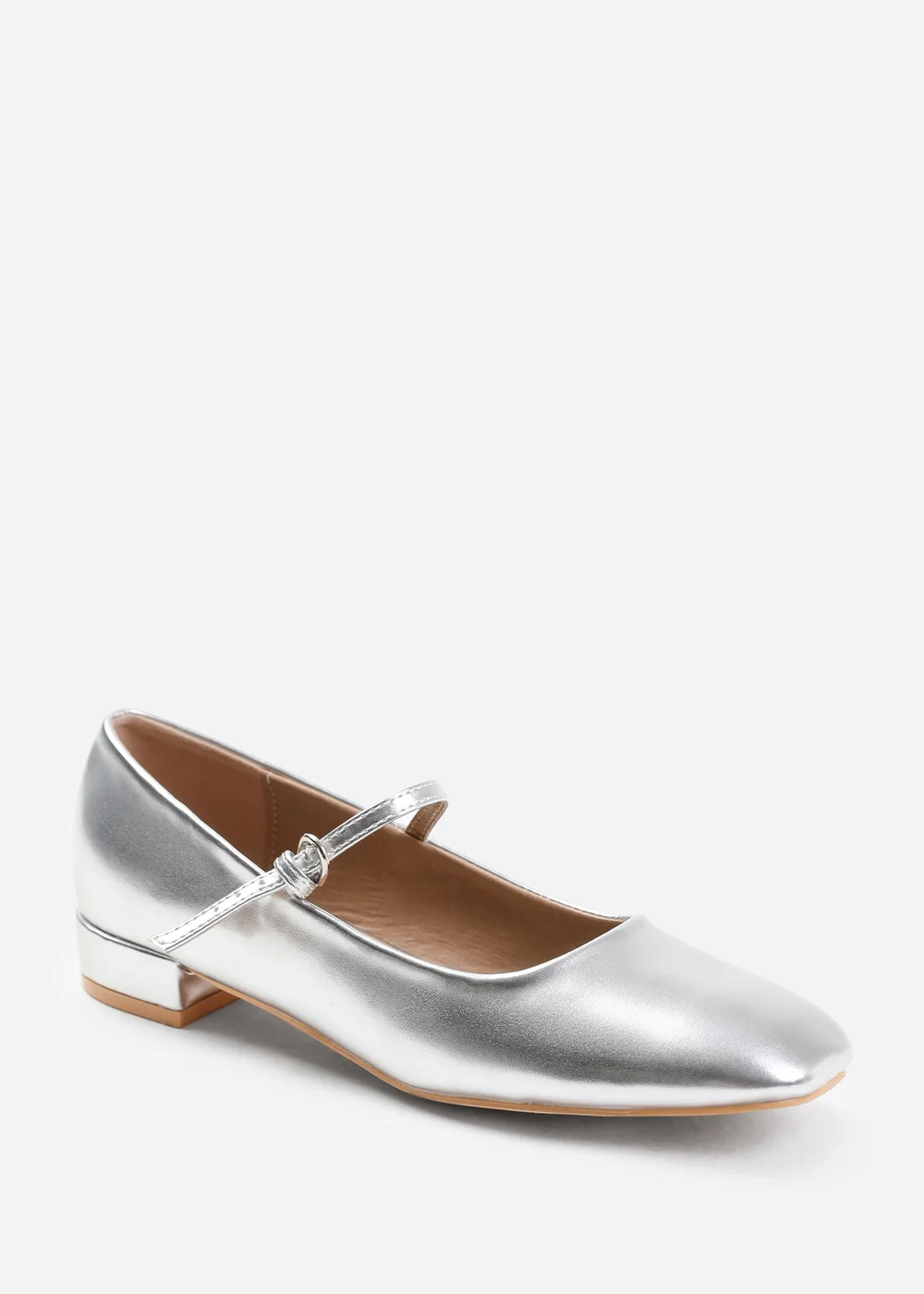Where's That From Silver Pu Minsk Wide Fit Low Heels - 3 Image 3