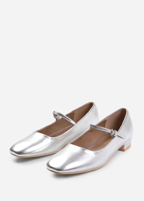 Where's That From Silver Pu Minsk Wide Fit Low Heels - 3 Image 2