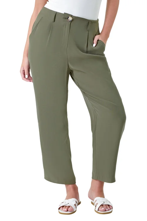 Roman Khaki Petite Cropped Tapered Trousers - 10 Image 1