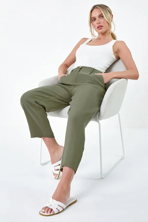 Roman Khaki Petite Cropped Tapered Trousers - 10 Image 3