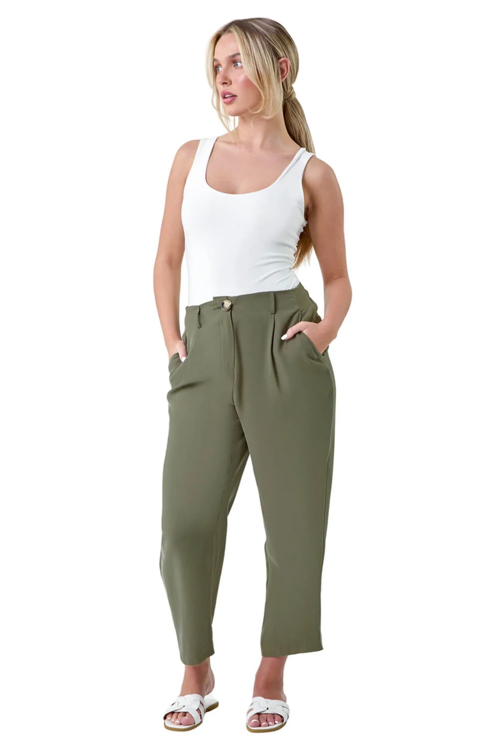 Roman Khaki Petite Cropped Tapered Trousers - 10 Image 2