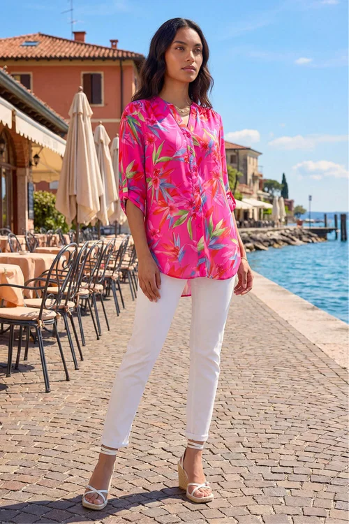Roman Candy Pink Floral Print Longline Blouse - 12 Image 2