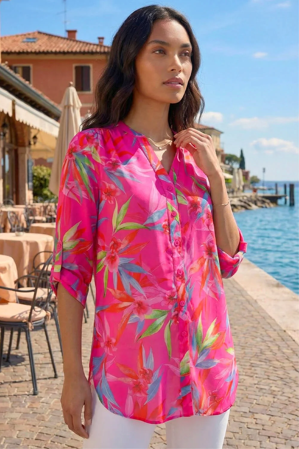 Roman Candy Pink Floral Print Longline Blouse - 12 Image 1