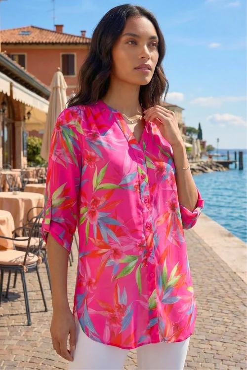Roman Candy Pink Floral Print Longline Blouse - 12 Image 1