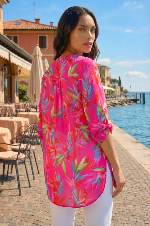 Roman Candy Pink Floral Print Longline Blouse - 12 Image 3