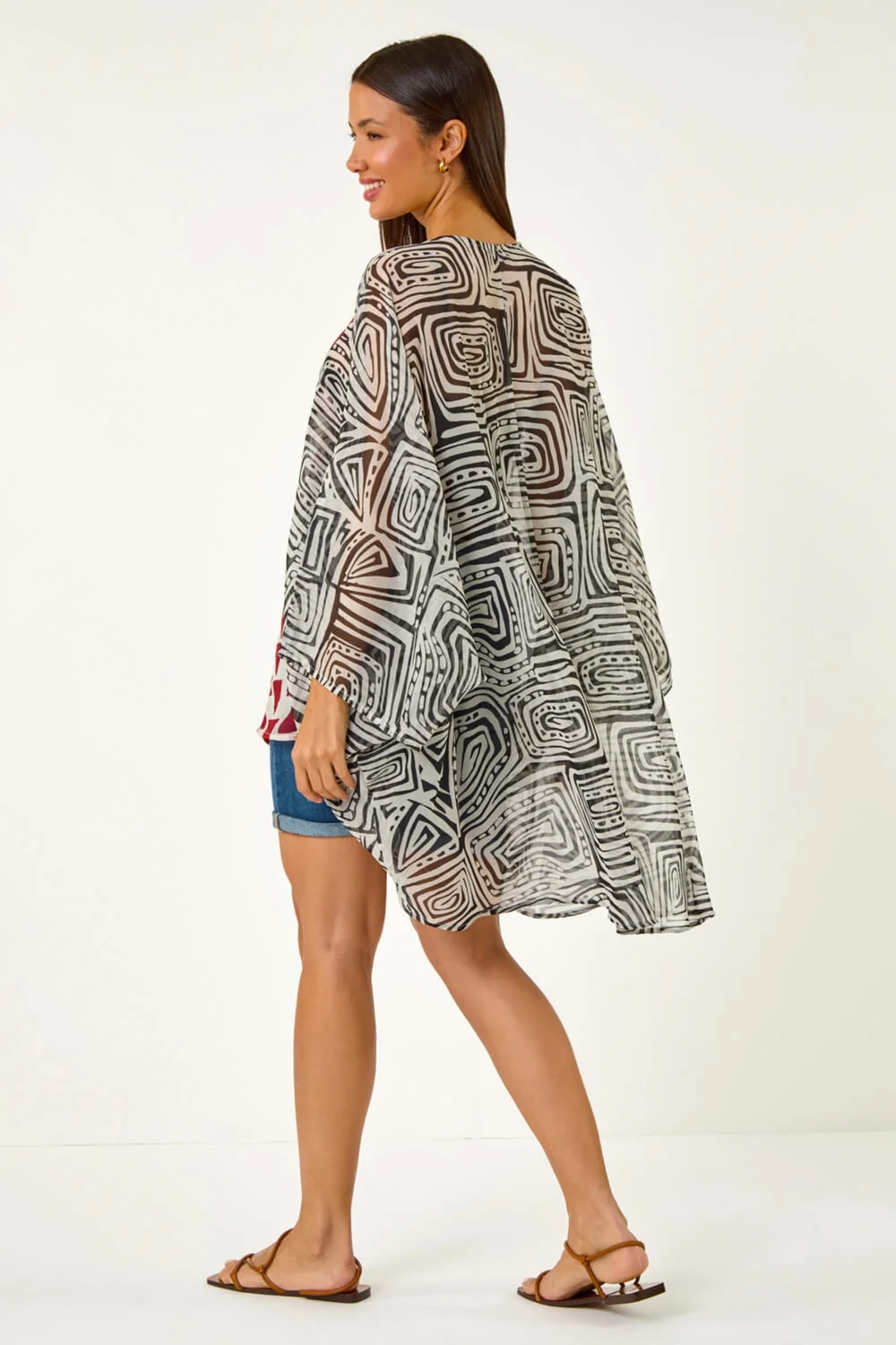 Roman Rust Geometric Print Tie Detail Kaftan - One Size Image 3