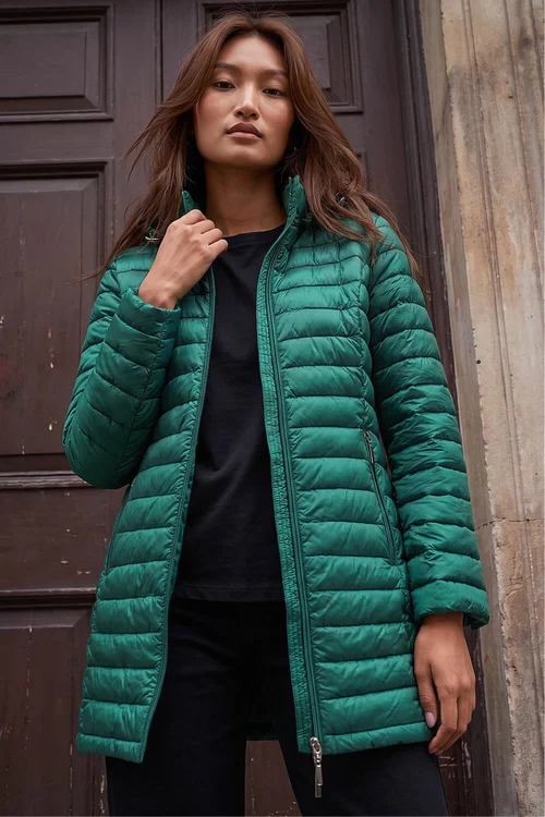 Roman Green Longline Quilted Hooded Puffer Coat - 18 Image 2