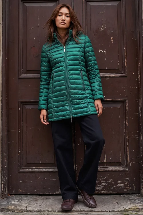 Roman Green Longline Quilted Hooded Puffer Coat - 18 Image 3