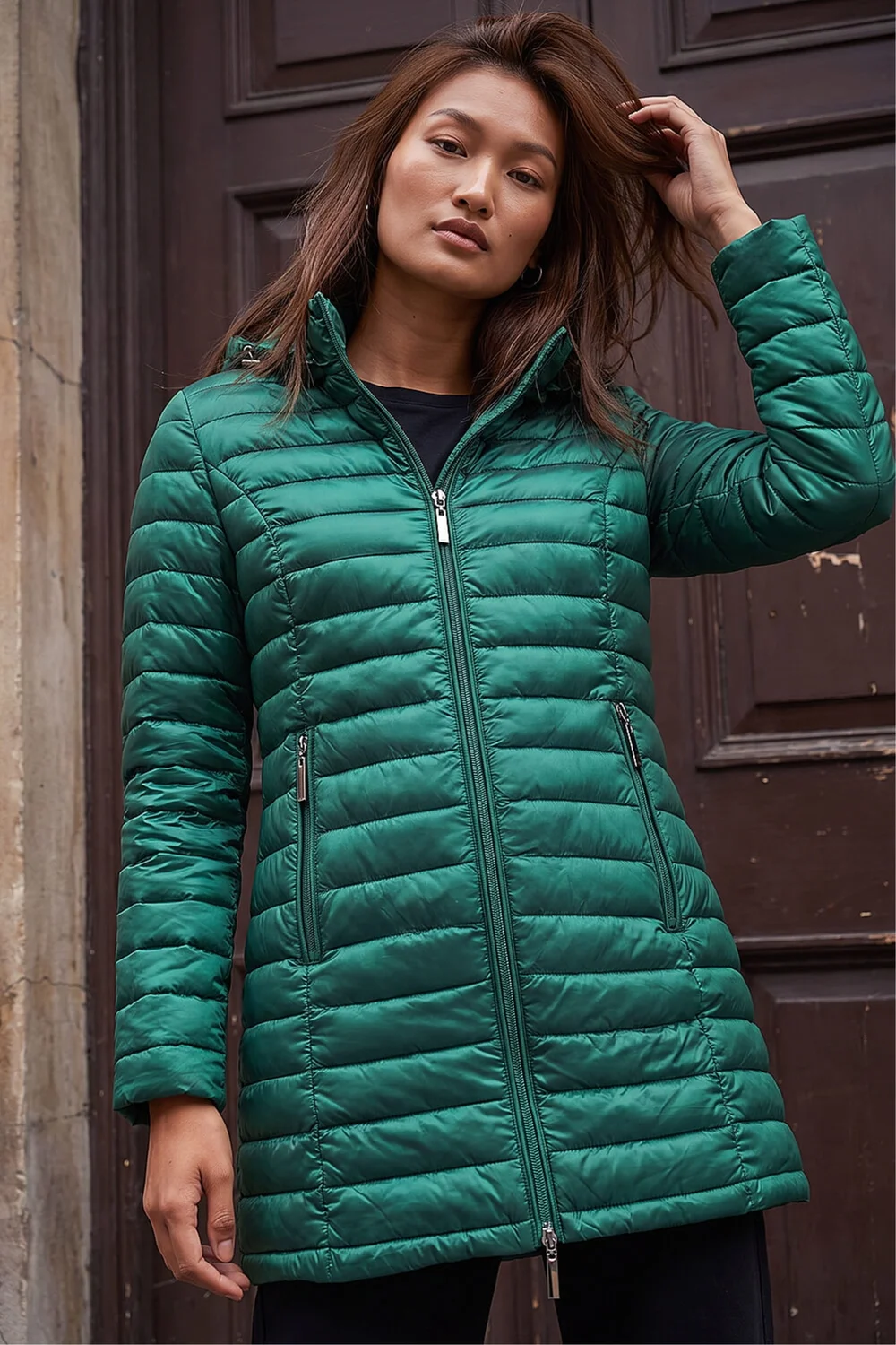 Roman Green Longline Quilted Hooded Puffer Coat - 18 Image 1