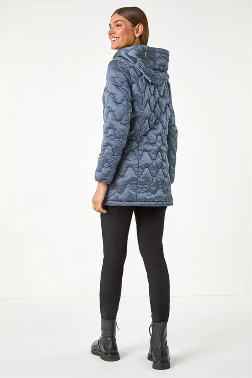 Roman Steel Blue Wave Quilted Puffer Hooded Coat - 10 Image 3