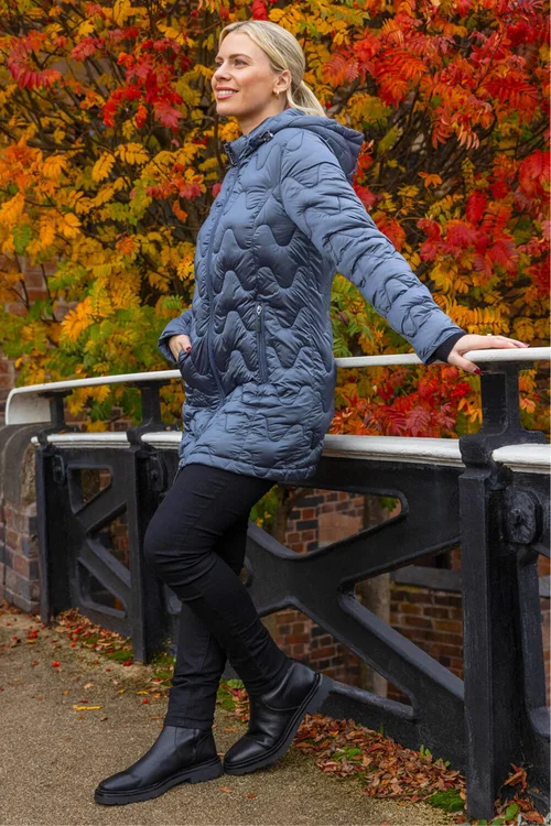 Roman Steel Blue Wave Quilted Puffer Hooded Coat - 10 Image 2