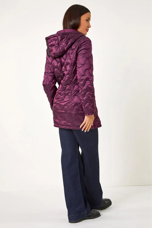 Roman Magenta Wave Quilted Puffer Hooded Coat - 10 Image 3