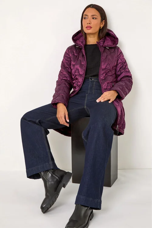 Roman Magenta Wave Quilted Puffer Hooded Coat - 10 Image 1