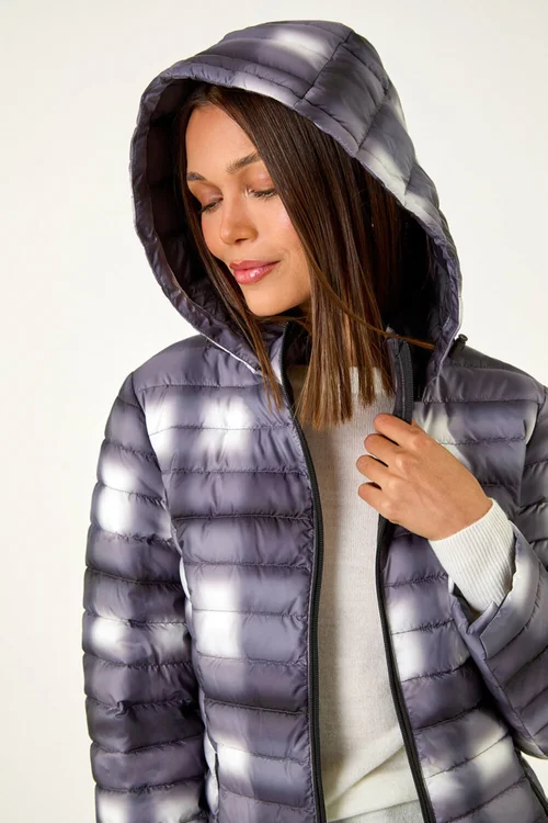 Roman Black Check Print Quilted Puffer Coat - 10 Image 3