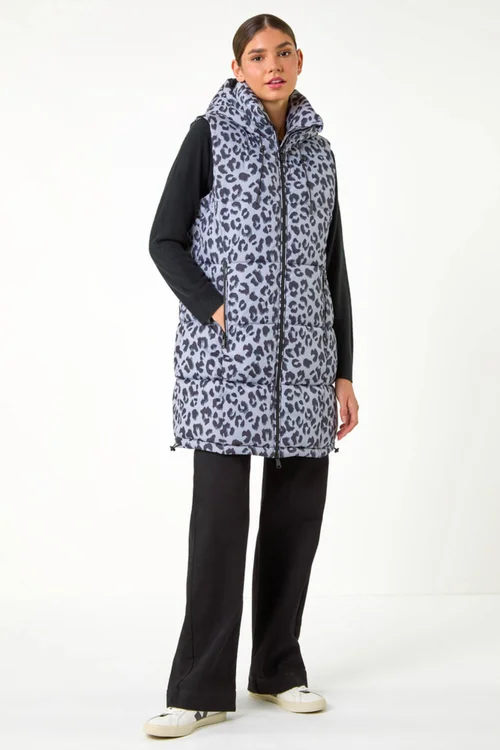 Roman Grey Animal Print Longline Quilted Gilet - 20 Image 4