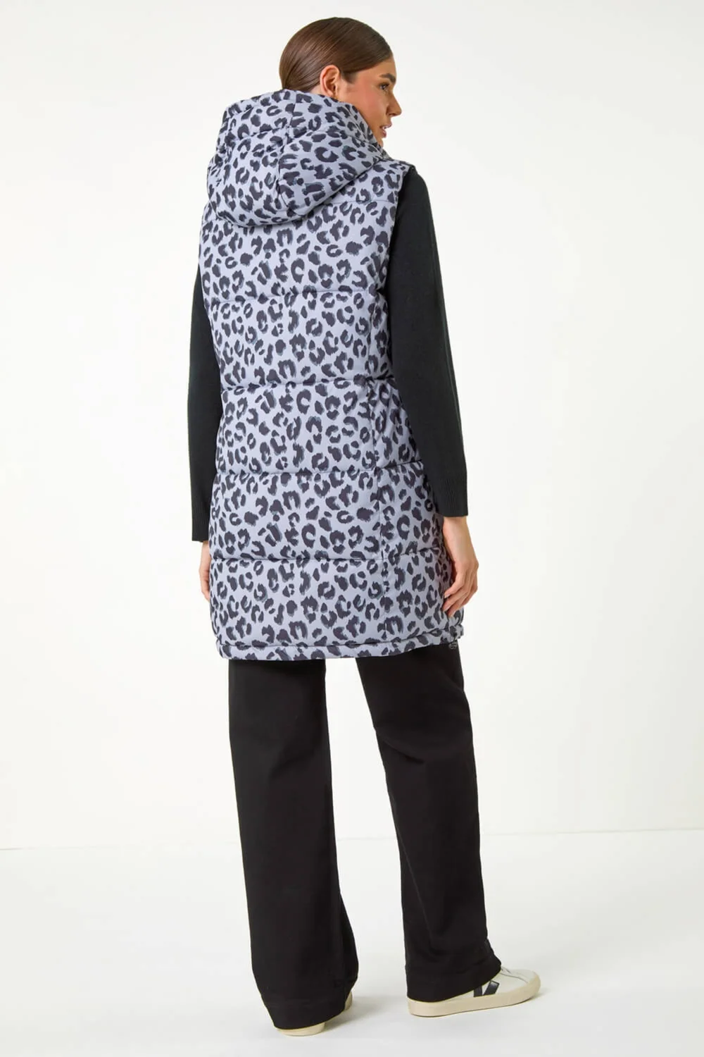 Roman Grey Animal Print Longline Quilted Gilet - 20 Image 3