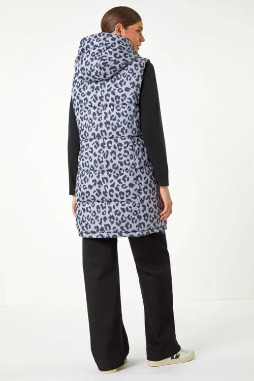Roman Grey Animal Print Longline Quilted Gilet - 20 Image 3