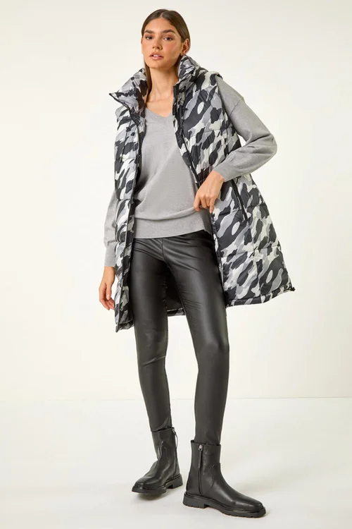 Roman Light Grey Camo Print Longline Hooded Gilet - 16 Image 4