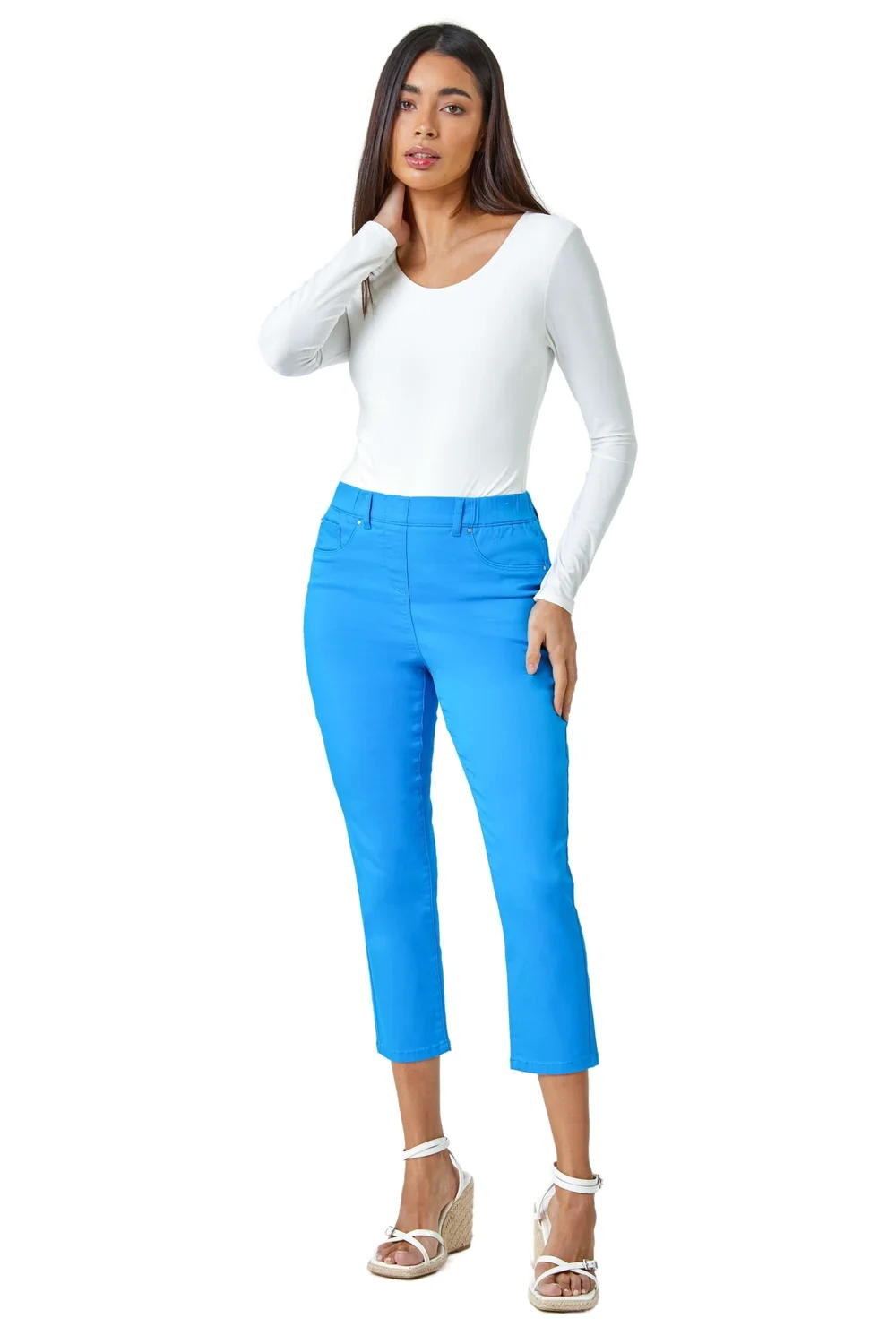 Roman Turquoise Denim Elastic Waist Stretch Cropped Jegging - Size 10 Image 2